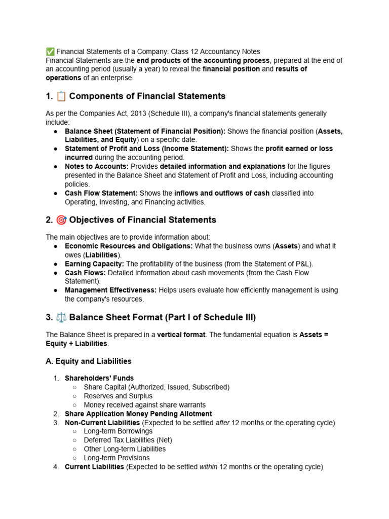 Class 12 Financial Statements Guide | PDF | Balance Sheet | Income ...