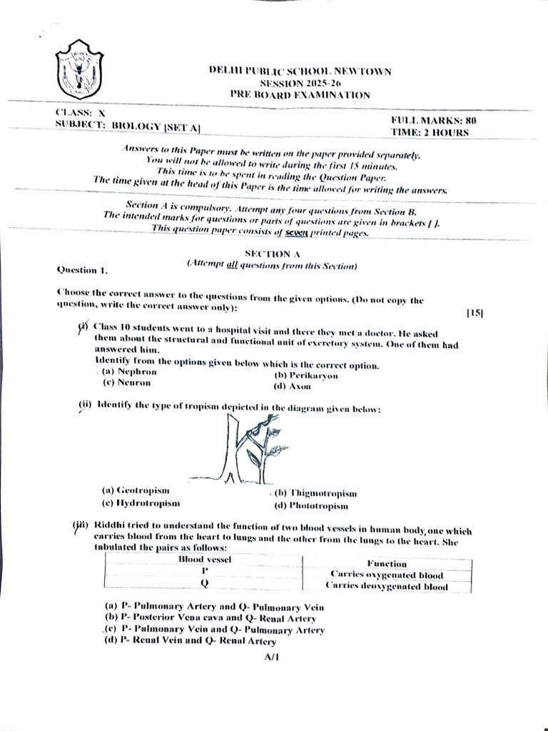 Dps Newtown Biology Pre Board QP 2025-26 | PDF