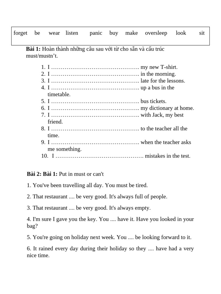 Must and Mustn't Usage Exercises | PDF