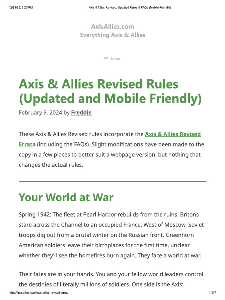 Axis & Allies Revised - Updated Rules & FAQs (Mobile Friendly) | PDF