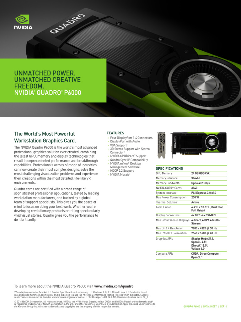 NVIDIA Quadro P6000 Data Sheet | PDF | Computer Hardware | Ibm Pc ...
