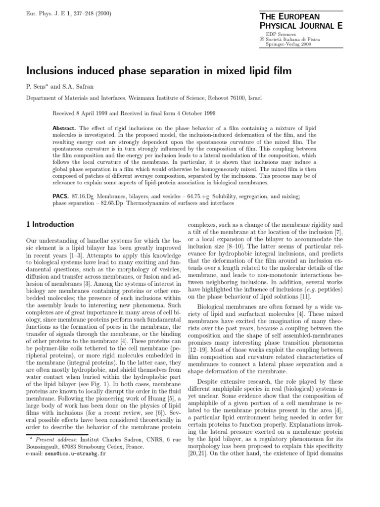 00-EPJE-incl_phase_sep | PDF | Cell Membrane | Lipid Bilayer