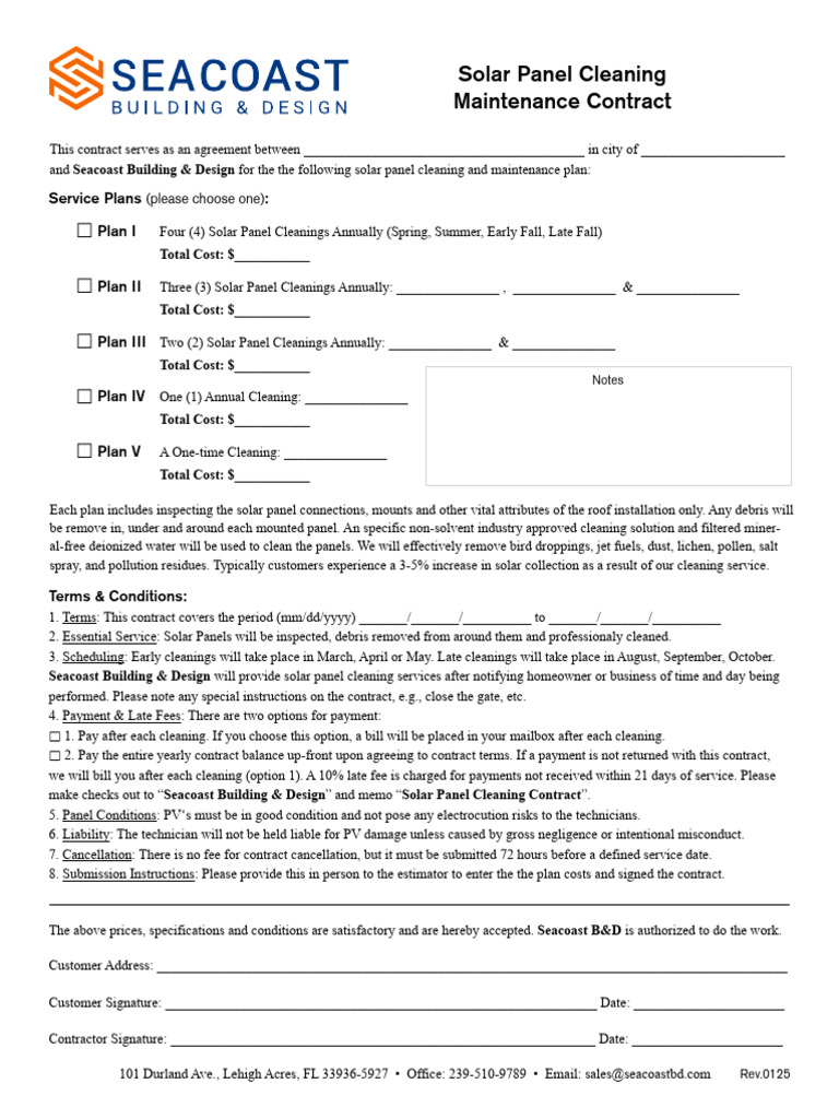 Solar Panel Cleaning Contract Agreement | PDF | Damages | Payments