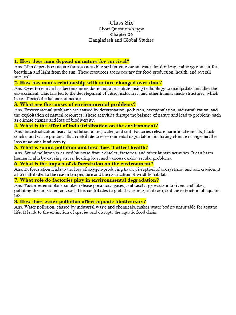 Class Six Chapter 6 | PDF