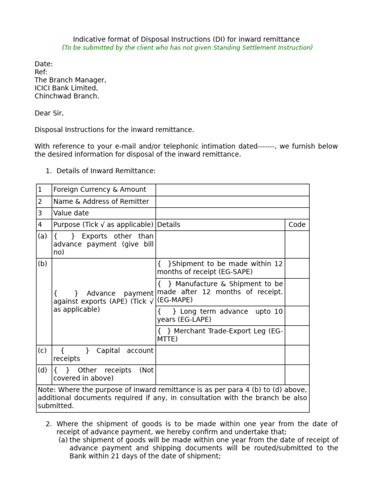 Inward Remittance Disposal Instructions | PDF | Receipt | Exchange Rate