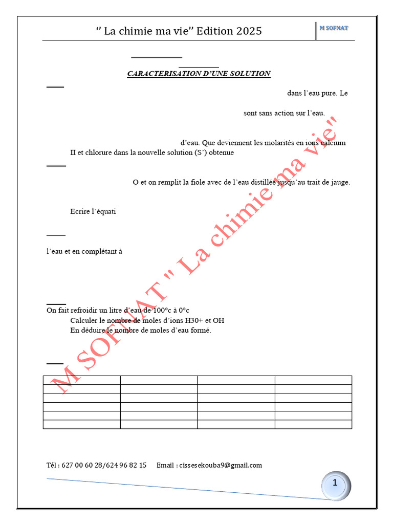 Exercices de Chimie sur Solutions Aqueuses | PDF | Ph | Concentration ...