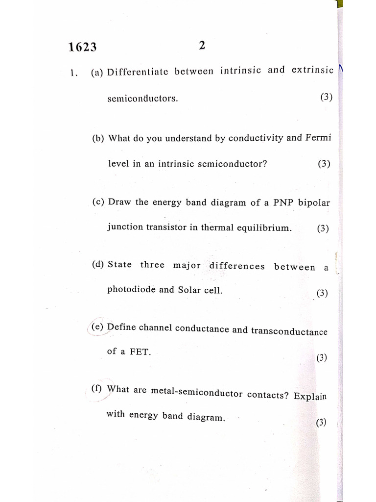 NEP 2023 PYQ Paper - Semiconductor Devices | PDF