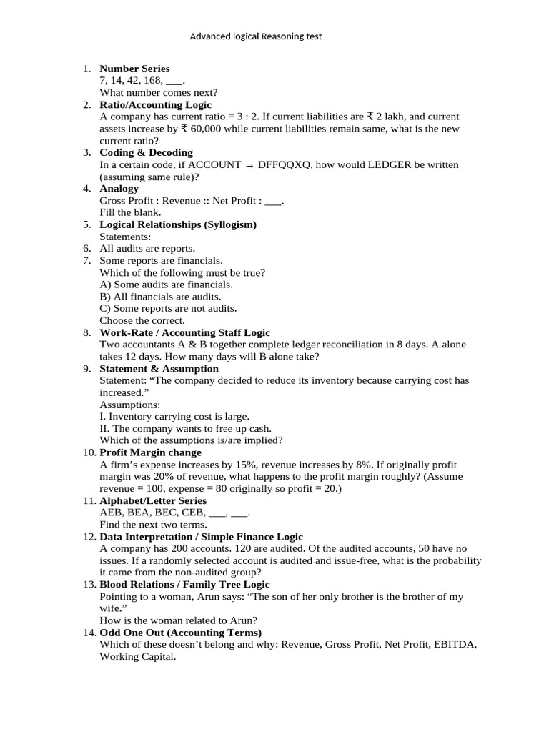 Advanced Logical Reasoning | PDF | Revenue | Expense
