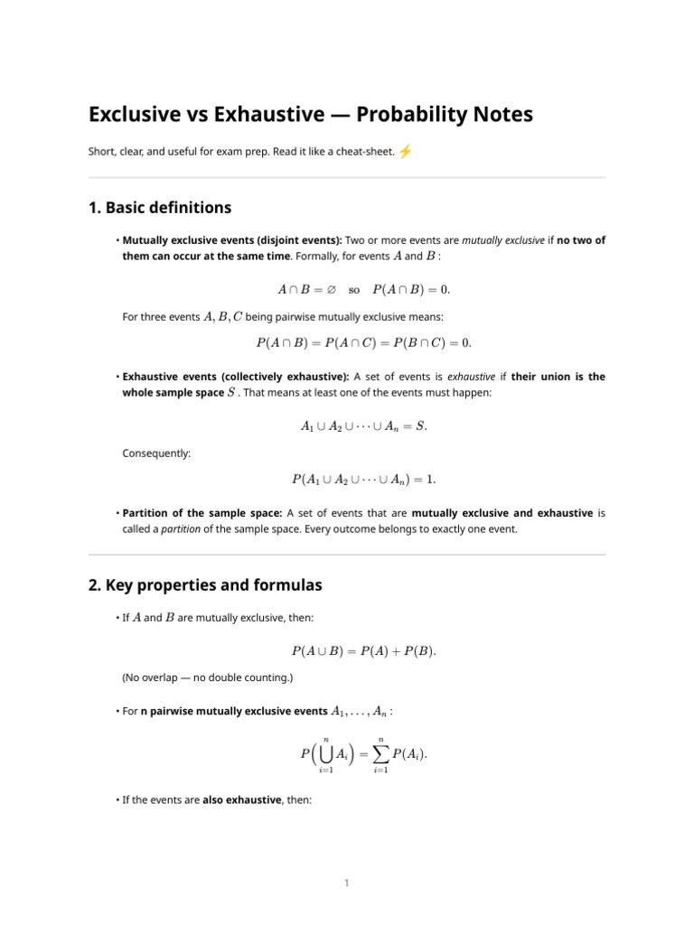 Exclusive vs Exhaustive Events Explained | PDF | Probability | Mathematics