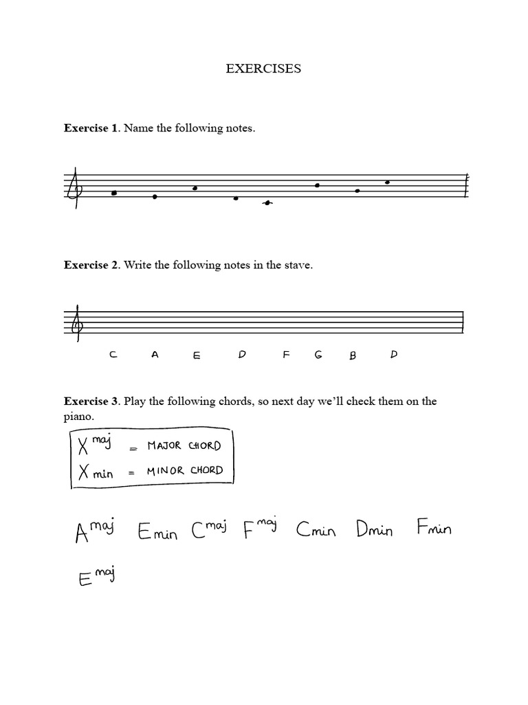 Music Note and Chord Exercises | PDF