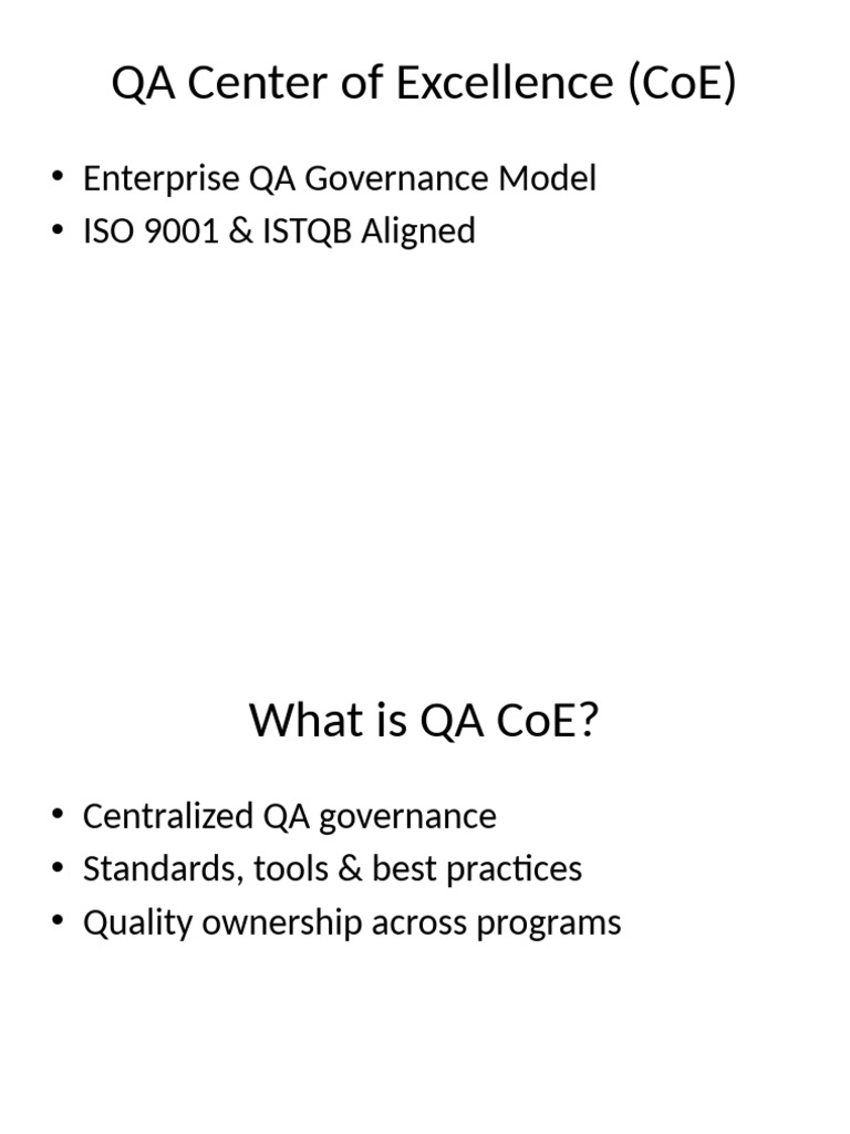 QA Center of Excellence Overview | PDF