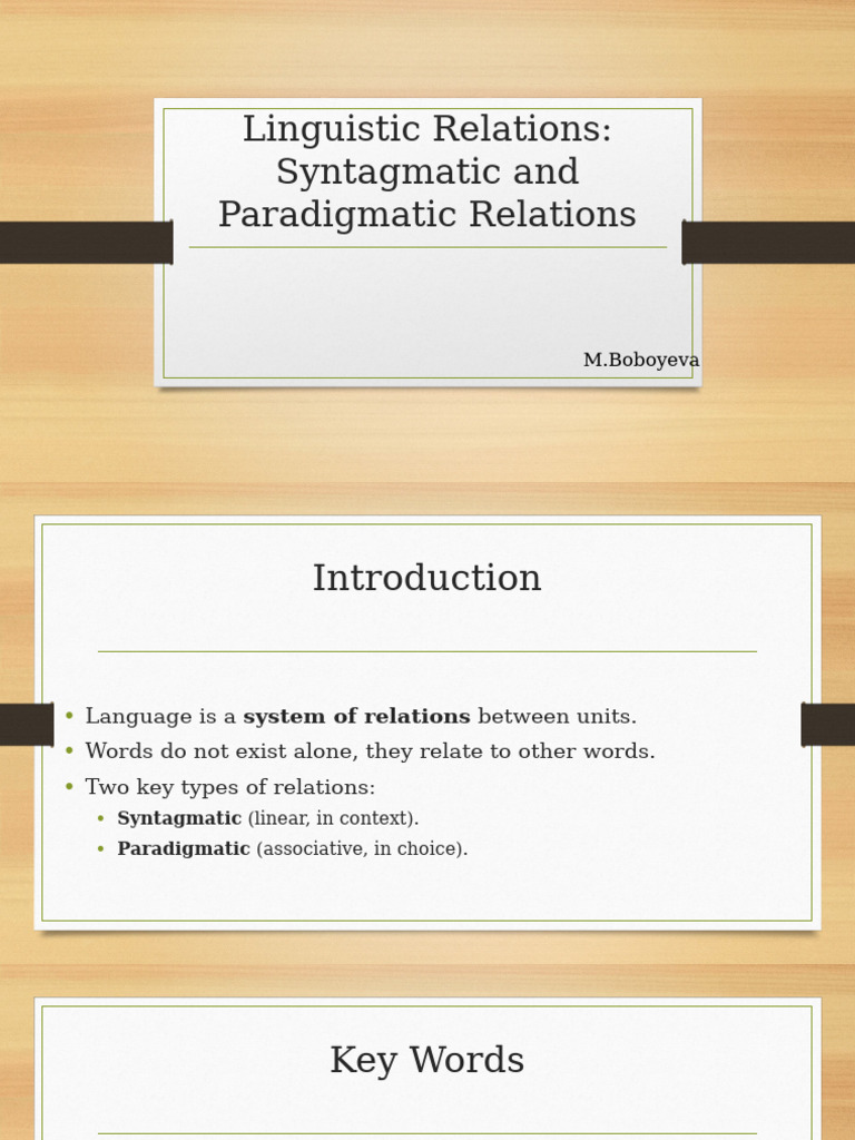 Linguistic Relations. Syntagmatic and Paradigmatic Relations - 42280 | PDF