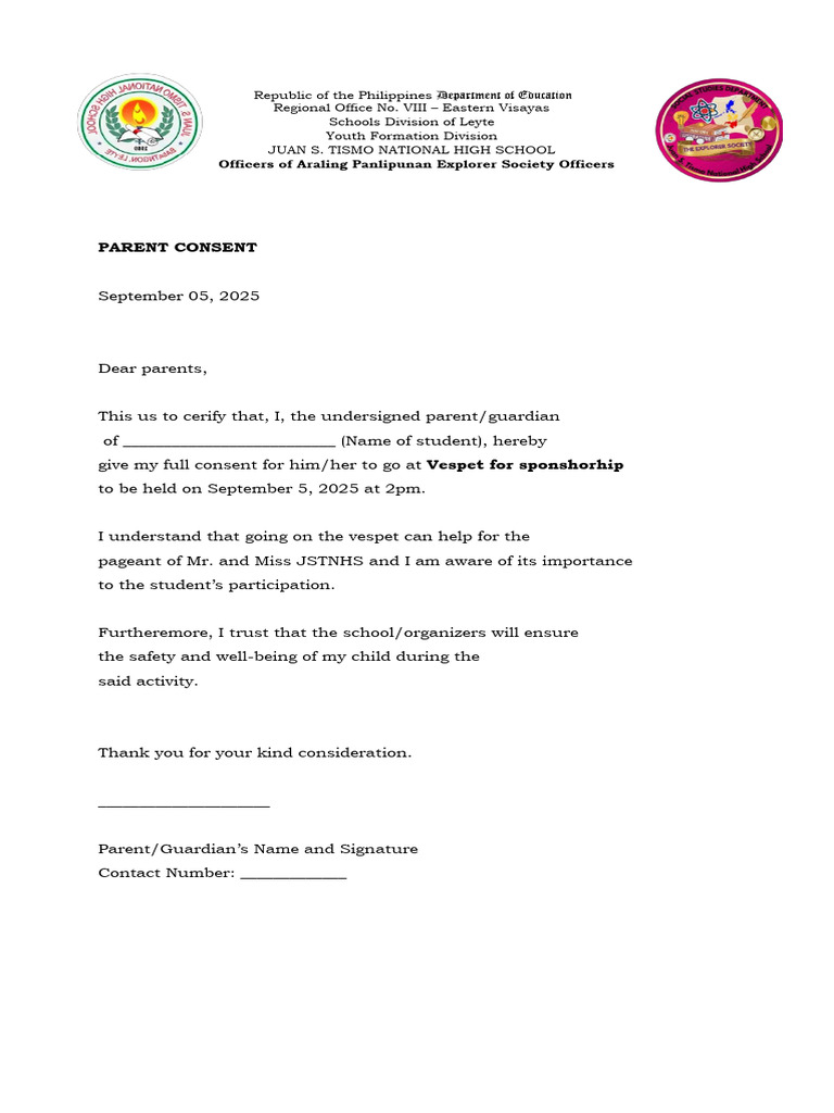 Parent Consent for Student Activity | PDF