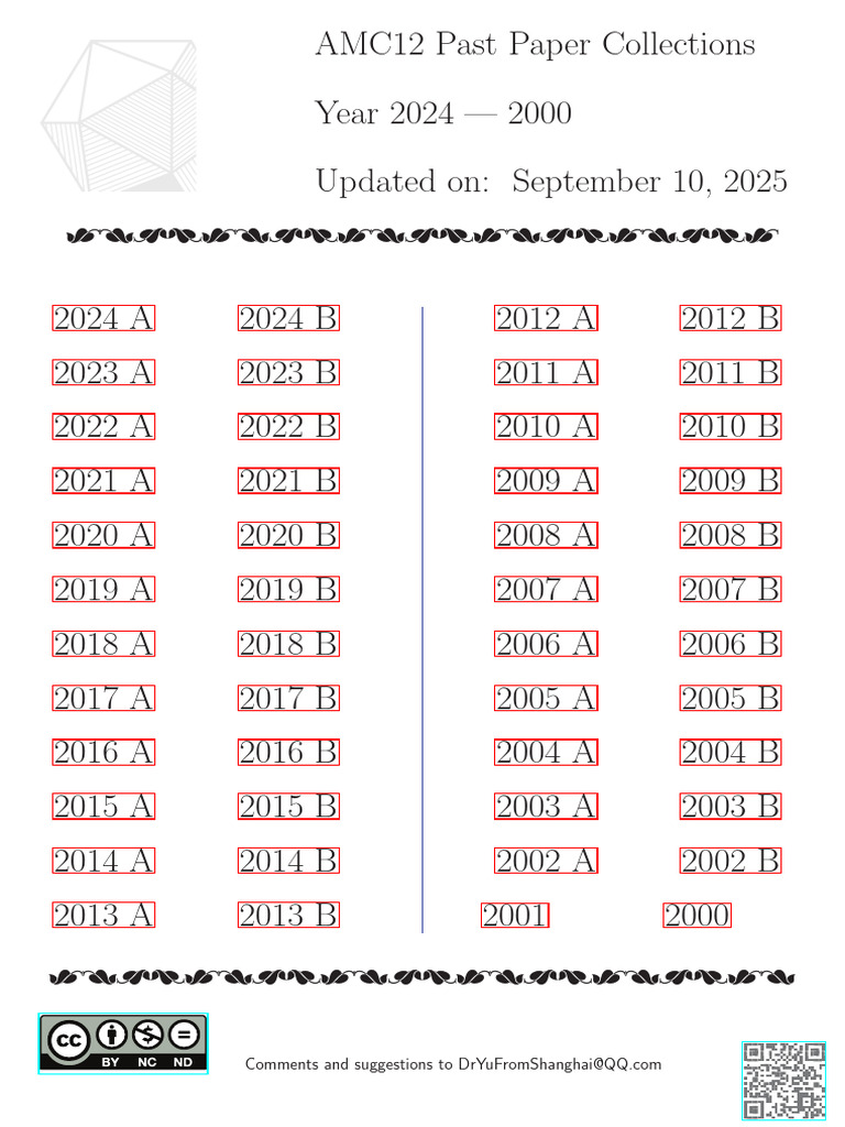 AMC12 Past Papers 2000-2024 Collection | PDF | Mathematics | Elementary ...