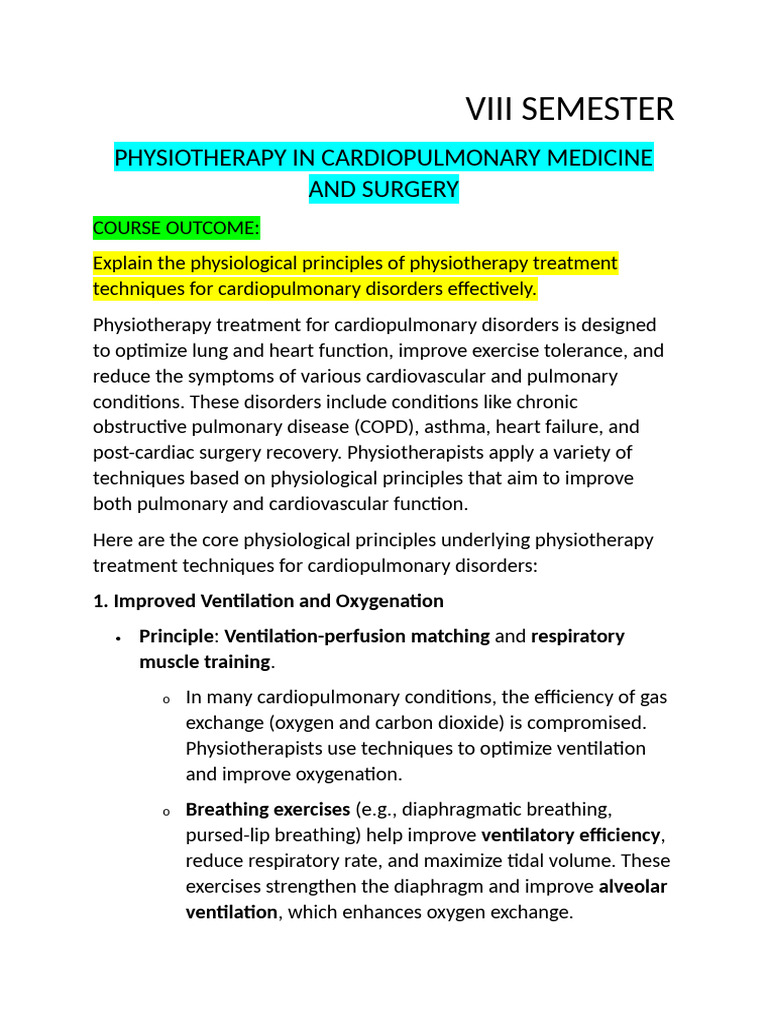 Physiotherapy for Cardiopulmonary Disorders | PDF | Physical Therapy ...