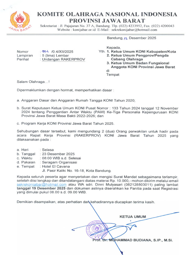 KPD Ketua Umum KONI Kab - Kota, Cabor, Bafung Anggota KONI Jabar ...