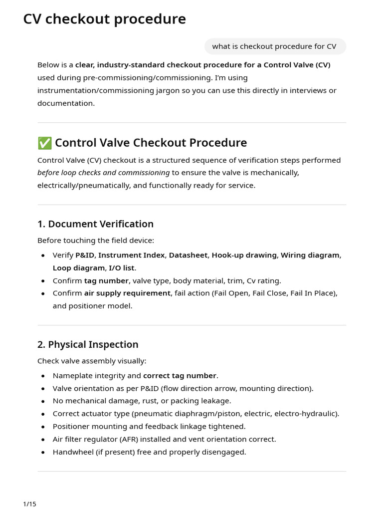 Control Valve Checkout Procedure Guide | PDF | Valve | Thermocouple