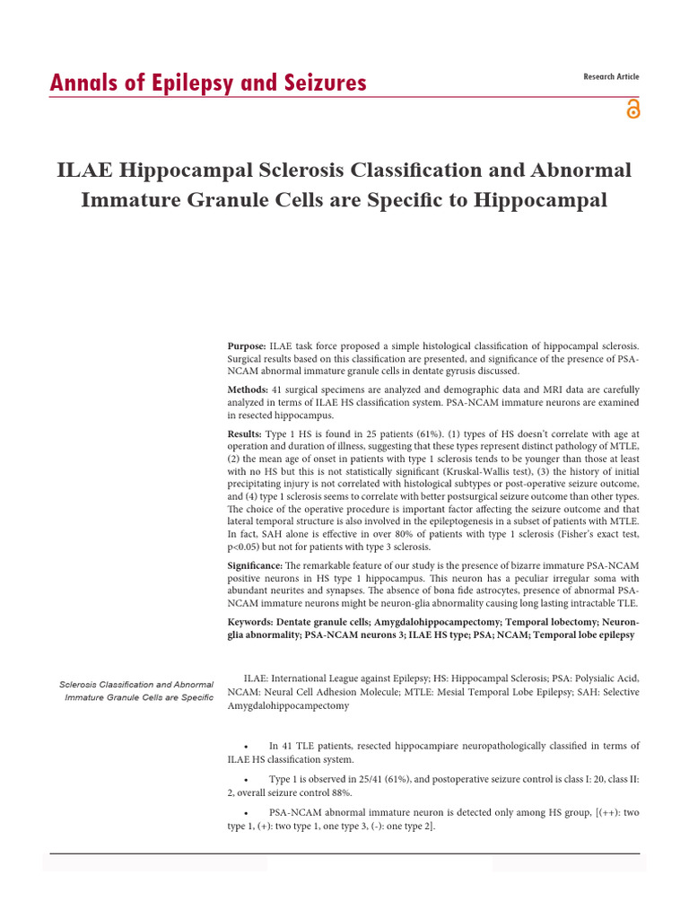 Annals of Epilepsy and Seizures: Surgical Results of Temporal Lobe ...