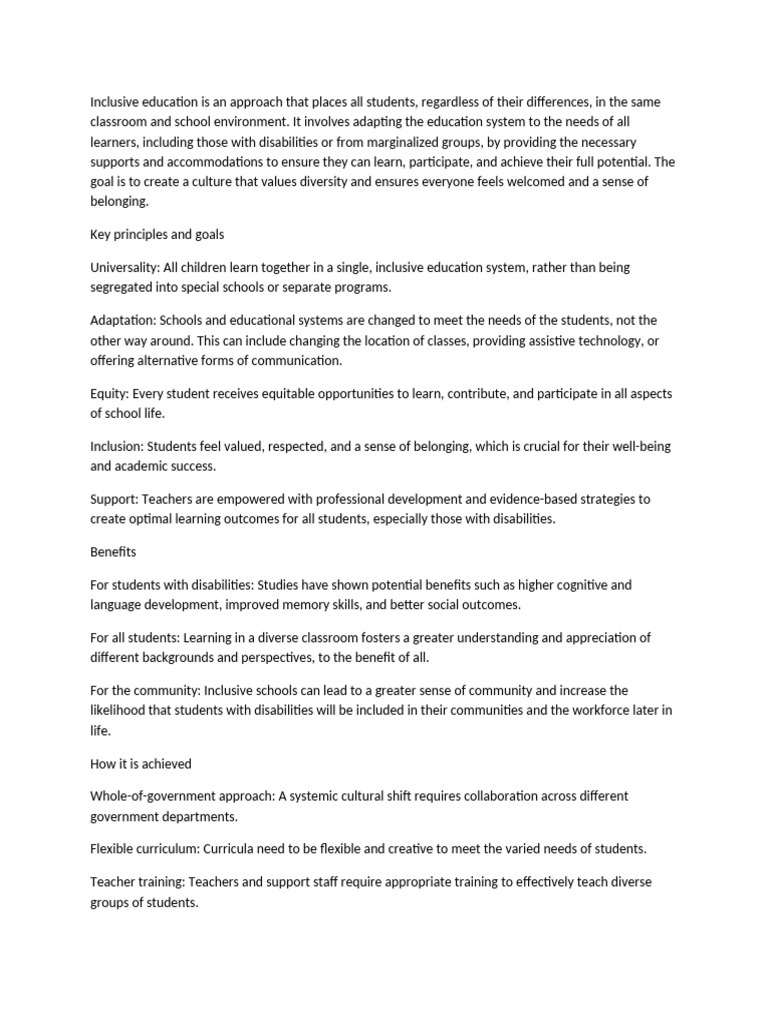 Understanding Inclusive Education Principles | PDF
