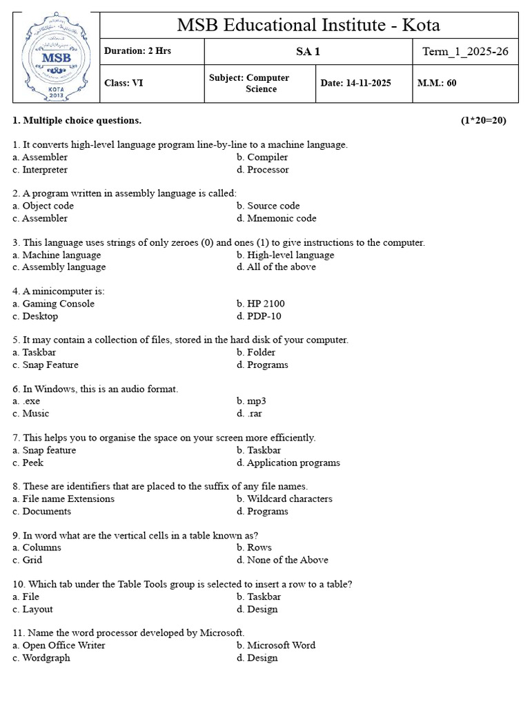 SA1_6_Computer_F | PDF | Html | Tag (Metadata)
