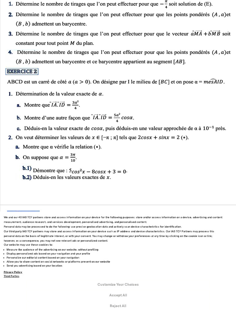 Calcul des tirages et barycentres en géométrie | PDF | Relations ...