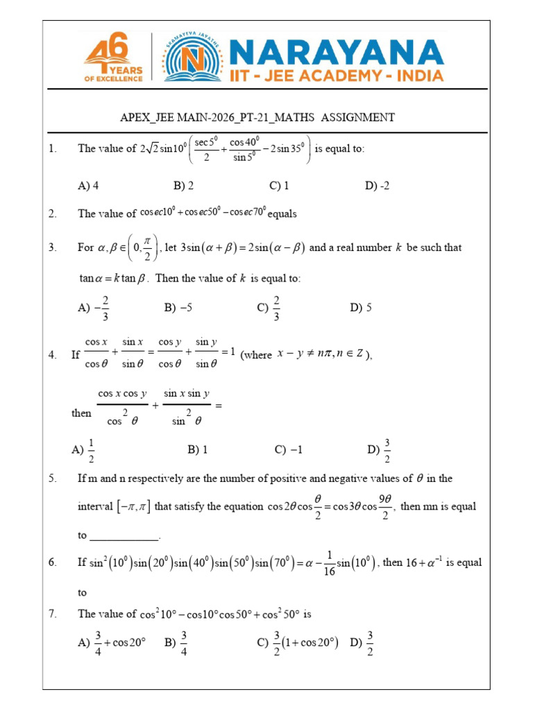 Trigonometry Problem Set Solutions | PDF | Trigonometric Functions ...