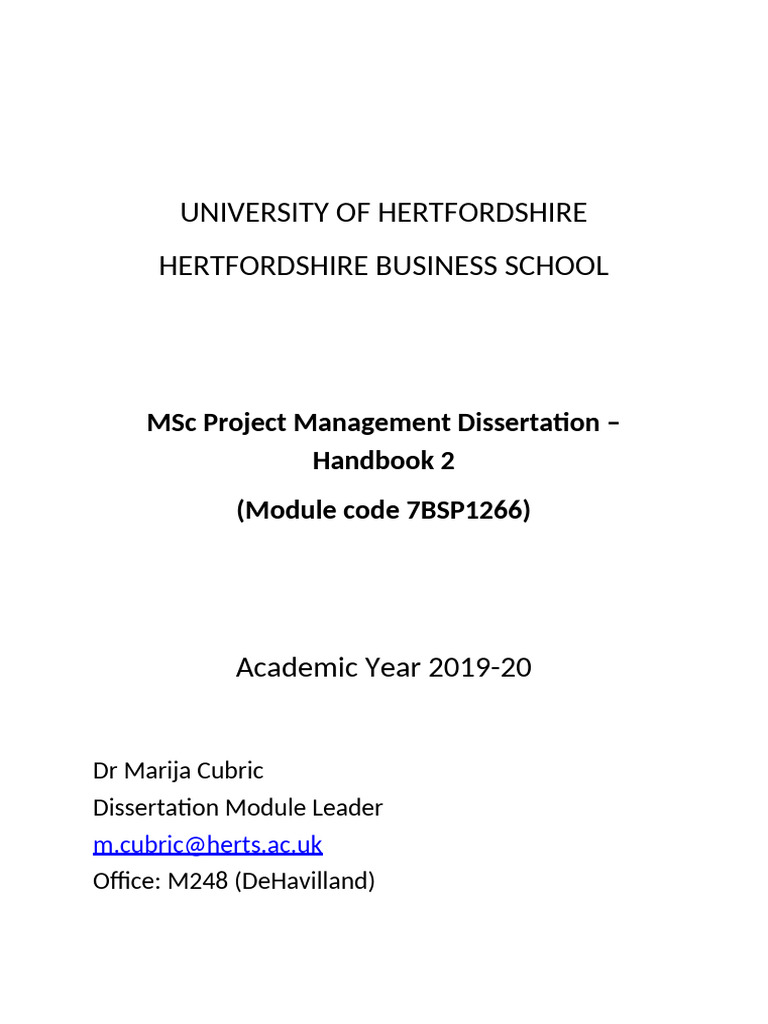 MSc Project Management Dissertation Guide | PDF | Methodology | Thesis