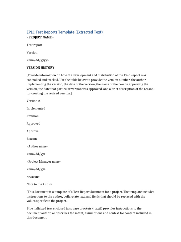 EPLC Test Report Template Guide | PDF | Bracket | Software Engineering