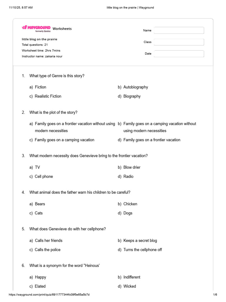 Little Blog on the Prairie Quiz | PDF | Foods