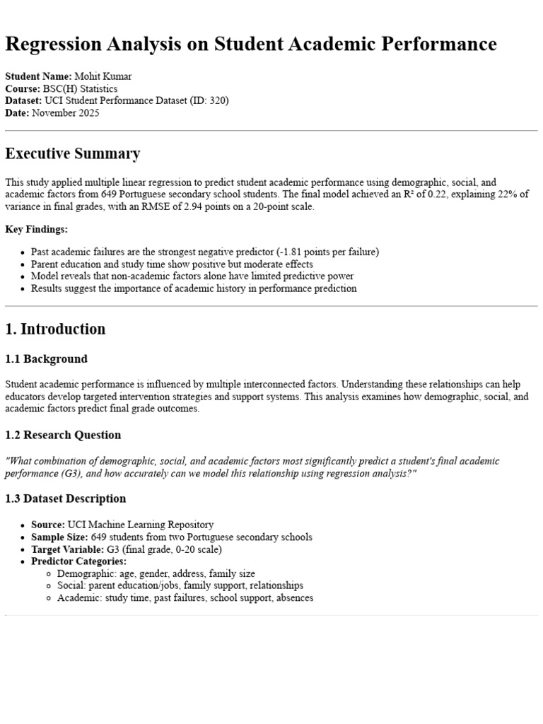 Regression Analysis of Student Performance | PDF | Regression Analysis ...