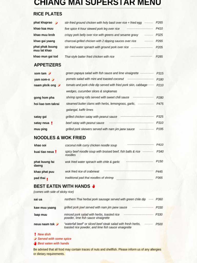 Chiang Mai Superstar Menu | PDF