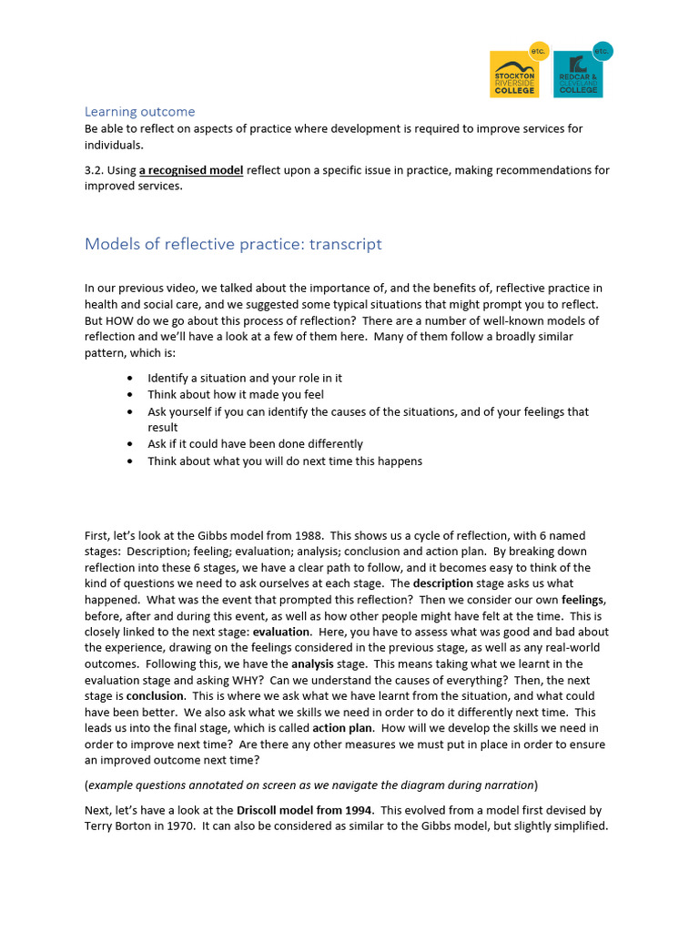 Models of Refelection Script | PDF | Reflective Practice | Evaluation