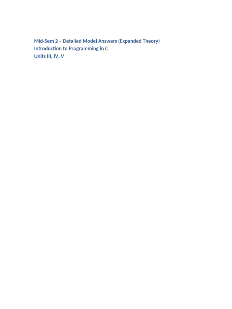 Mid Sem 2 Model Answers Detailed v2 | PDF | Pointer (Computer ...