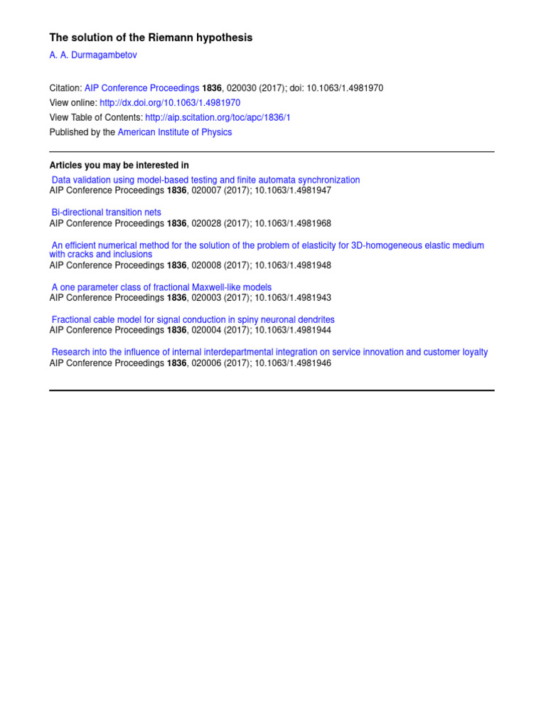 Solution to the Riemann Hypothesis | PDF | Complex Analysis | Mathematics