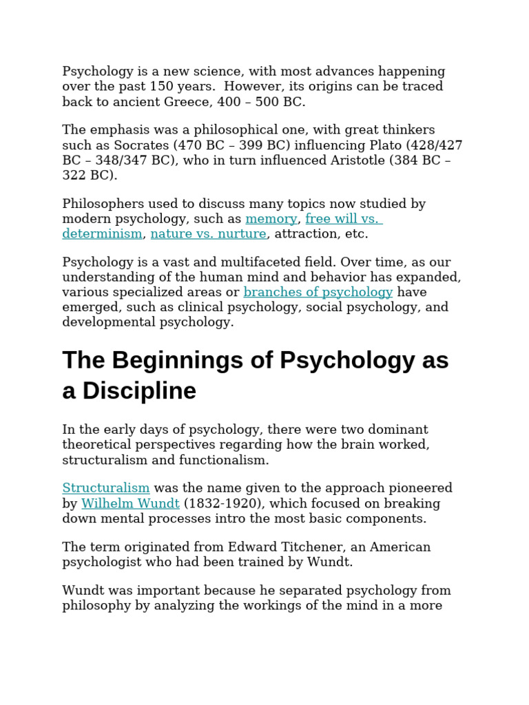 History and Perspectives of Psychology | PDF | Psychology | Behavioural ...