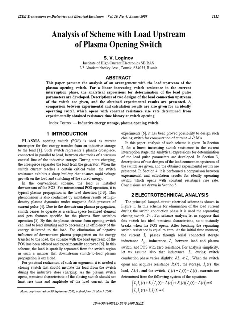 Load Configuration in Plasma Switch Systems | PDF | Electric Current ...
