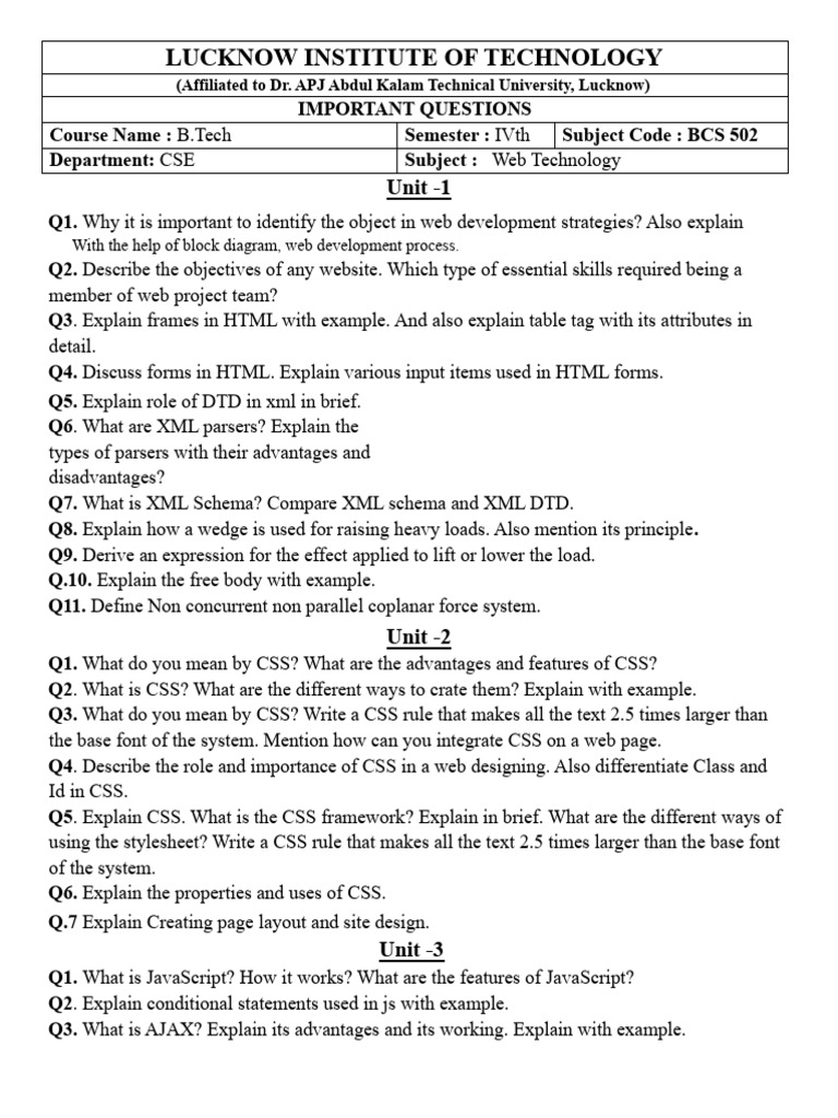 Web Technolgy Important Notes | PDF | Java Script | Xml