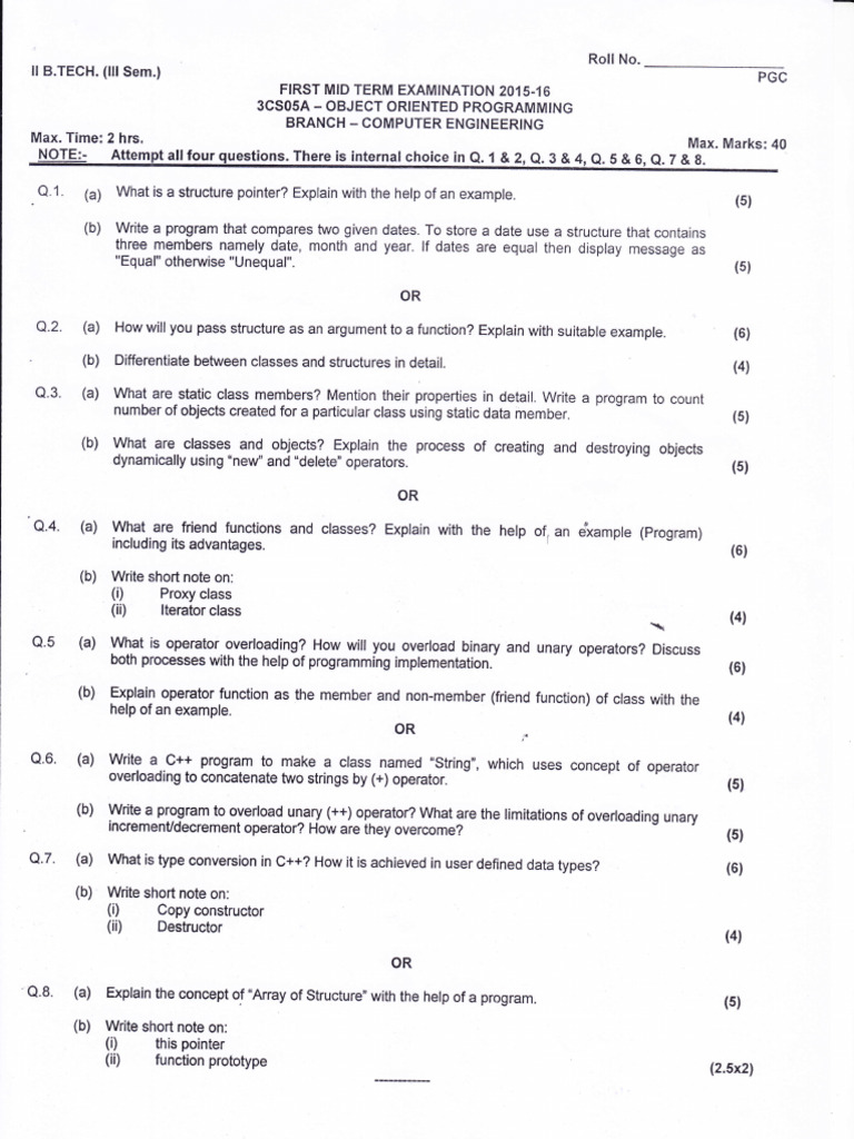 Object Oriented Programming Exam Questions | PDF | Class (Computer ...