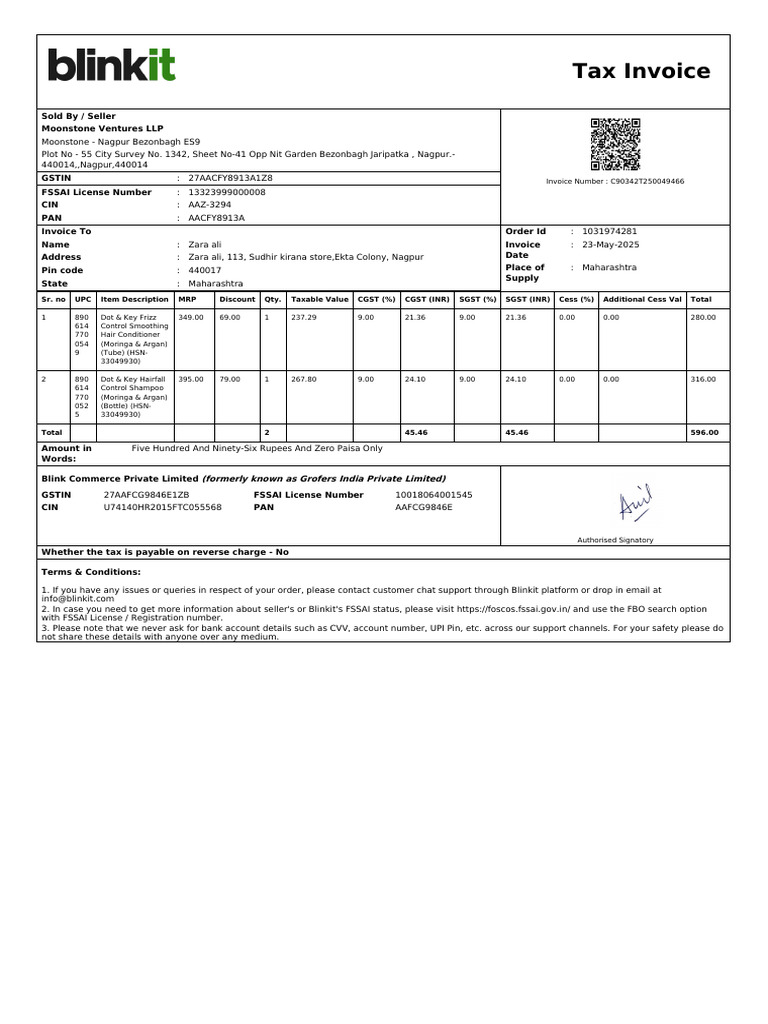 ForwardInvoice_ORD196507383 | PDF | Economy Of India