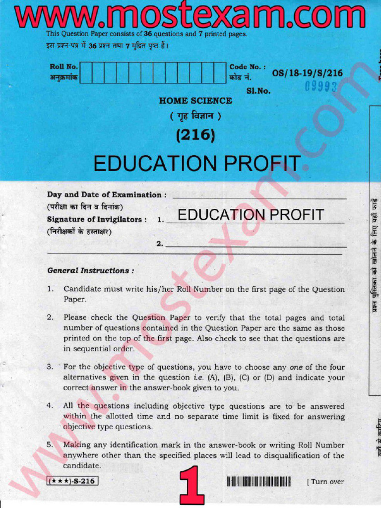 10th Open Board Home Science Paper PDF Most Exam | PDF