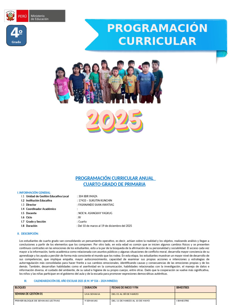 Programación Curricular Cuarto Grado 2025 | PDF | Aprendizaje | Las ...