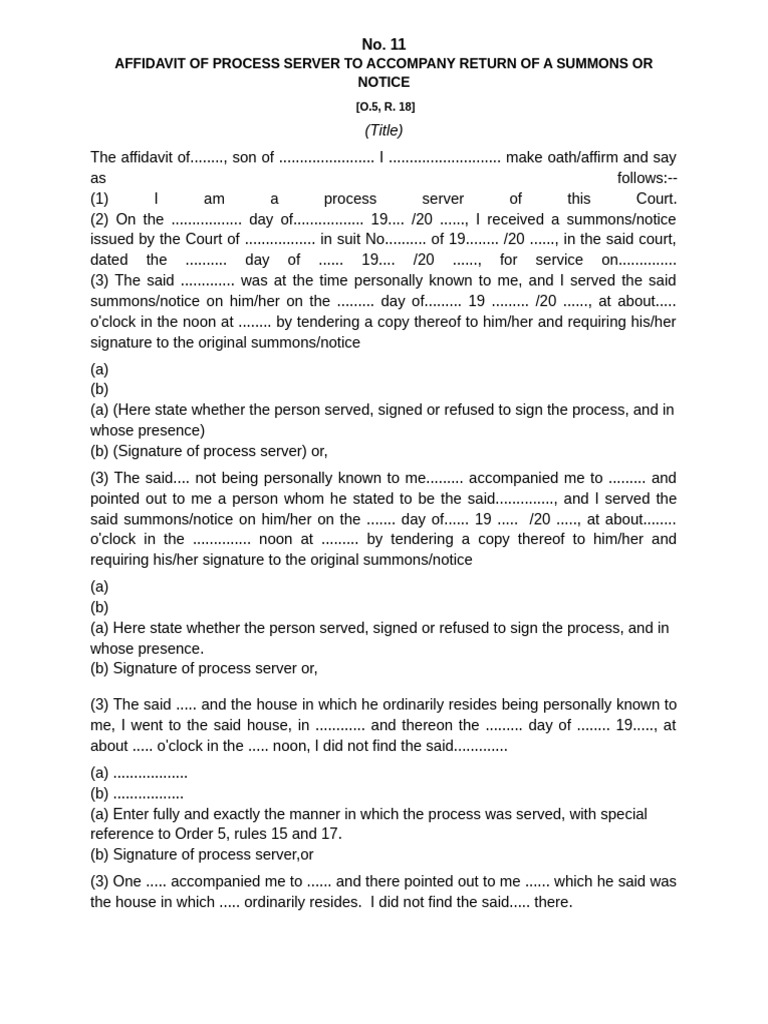 Affidavit of Process Server Template | PDF | Affidavit | Service Of Process