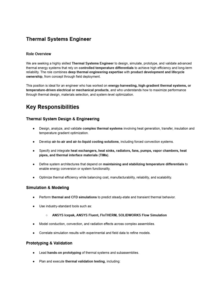 Thermal Systems Engineer | PDF | Heat | Systems Engineering