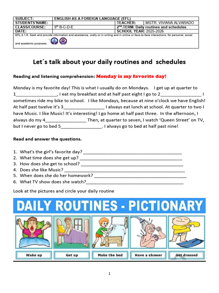 EFL Daily Routines Lesson Plan | PDF | Human Communication | Learning