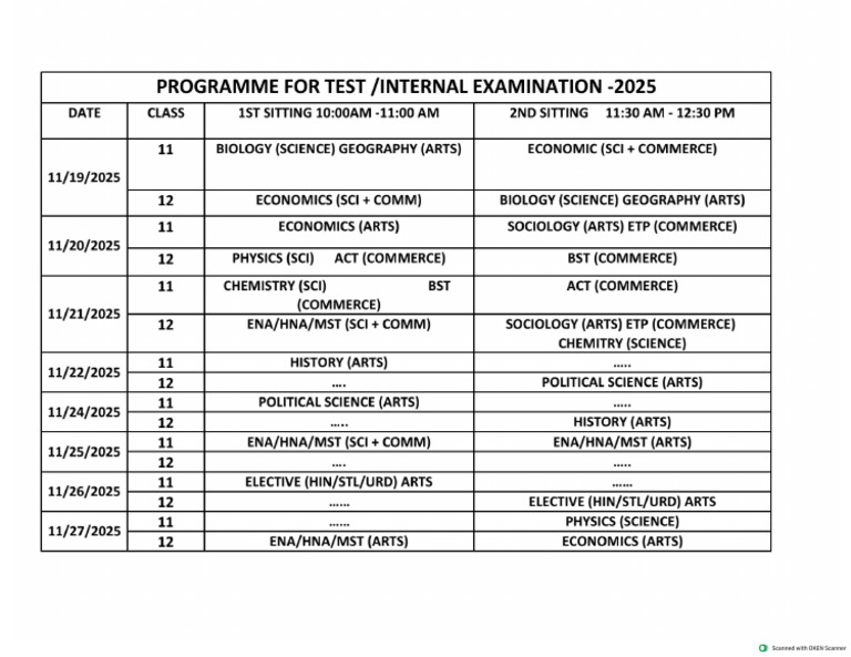 Internal Test Examination Programm 2025 | PDF