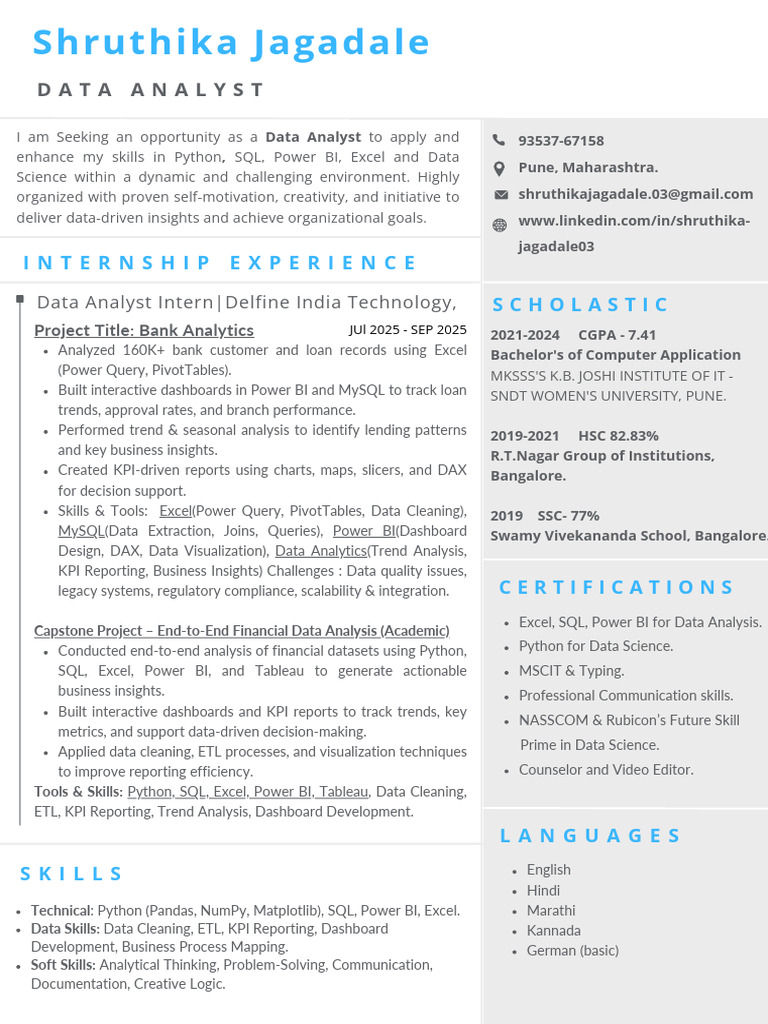 Data Analyst Internship Resume | PDF | Data | Data Analysis