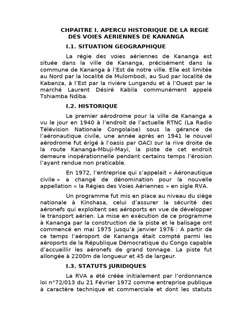 Histoire et rôle de la RVA à Kananga | PDF | Business | Contrôle de la ...