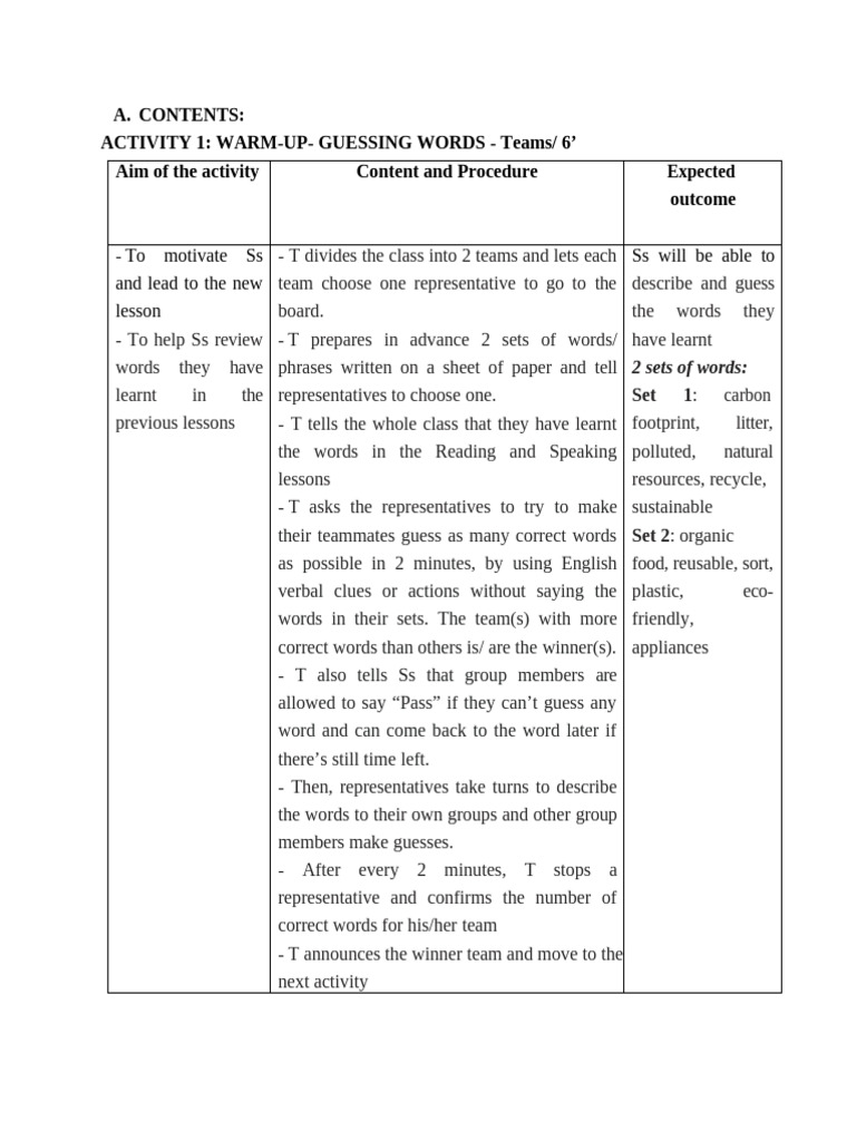 Model Activity | PDF | Vocabulary | Learning
