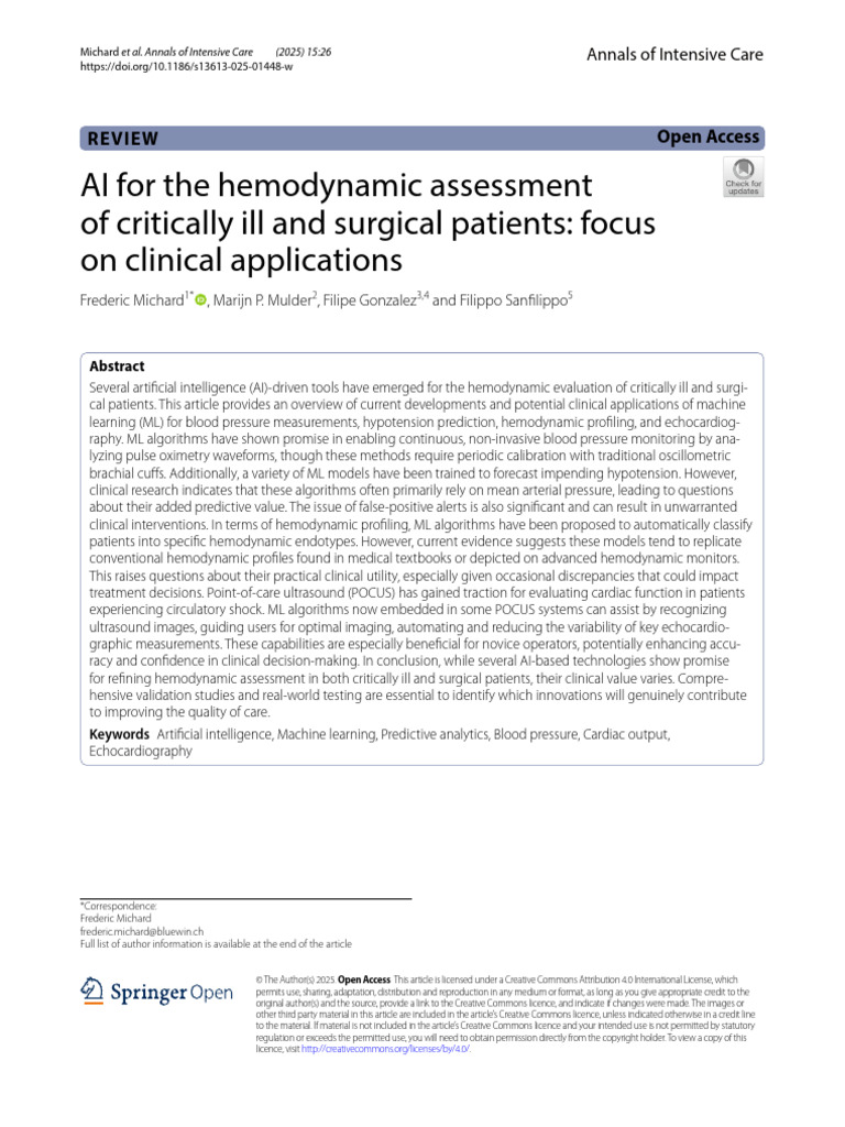 AI For The Hemodynamic Assessment of Critically Ill and Surgical | PDF ...
