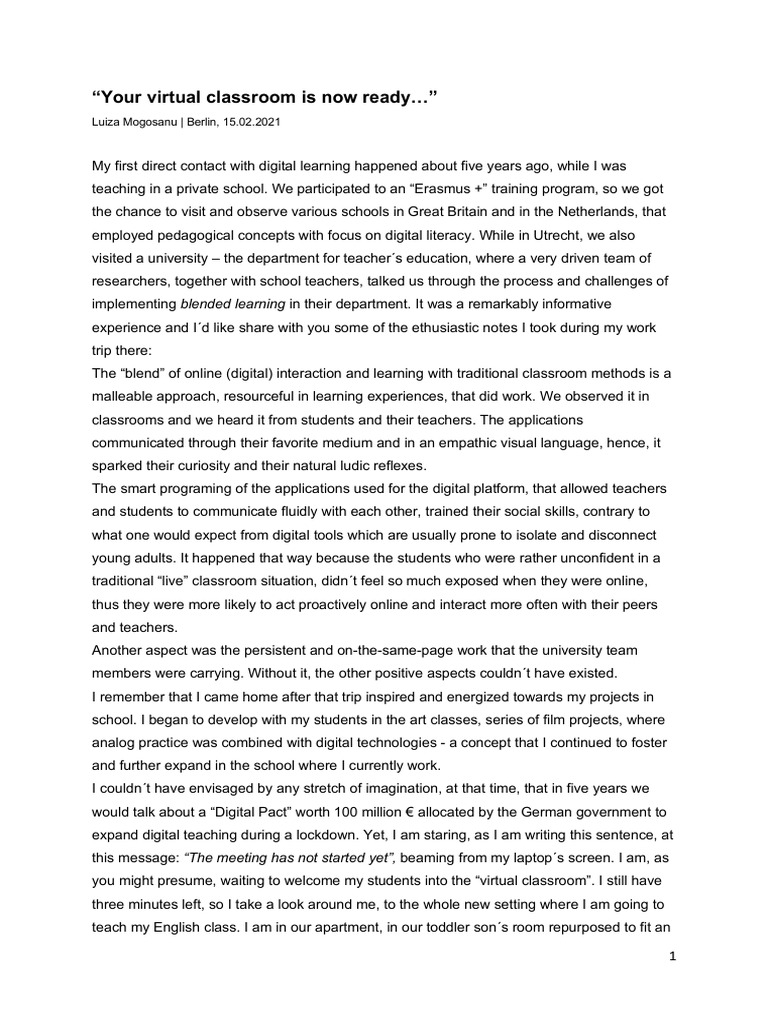 The Virtual Classroom | PDF | Learning | Distance Education